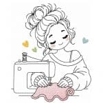 Näh Dame Stickdatei, niedliche Frau mit Nähmaschine [Digital]