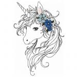 Einhorn Stickdatei verträumtes Doodle Einhorn mit Blumenkranz [Digital]